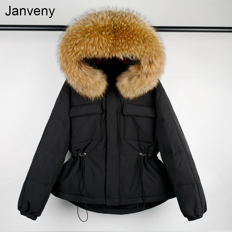 Raccoon Fur Hooded Winter Down Coat Puffer Feather Waterproof Parkas