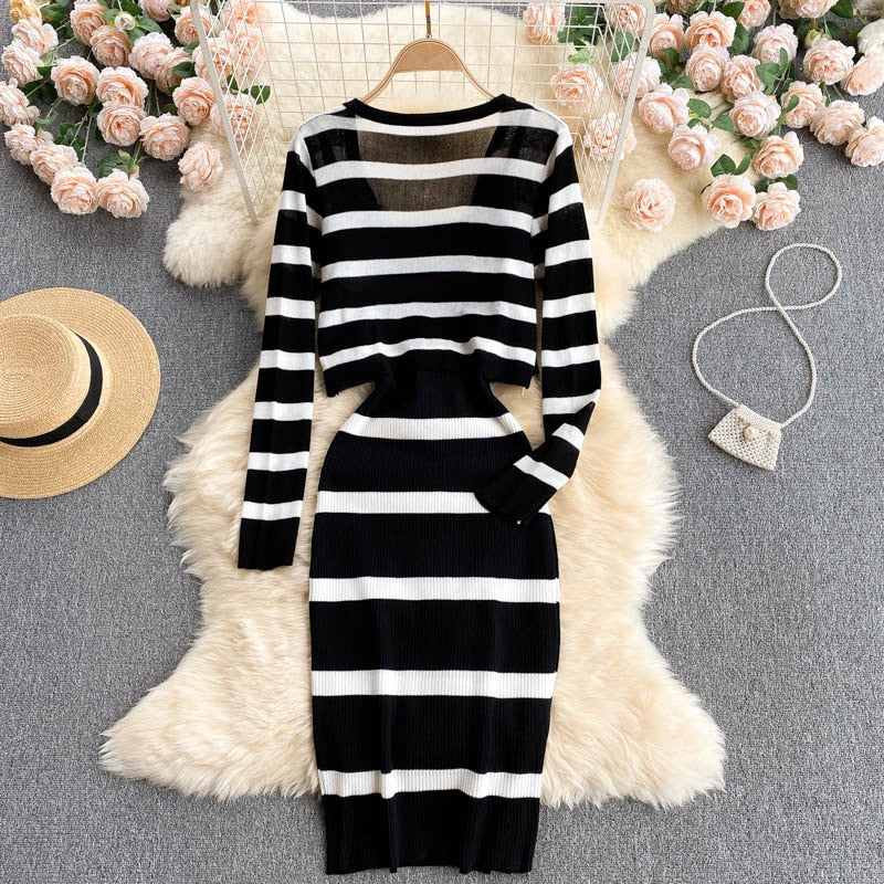 Spaghetti Strap Knitted Cardigan Bodycon Midi Dress