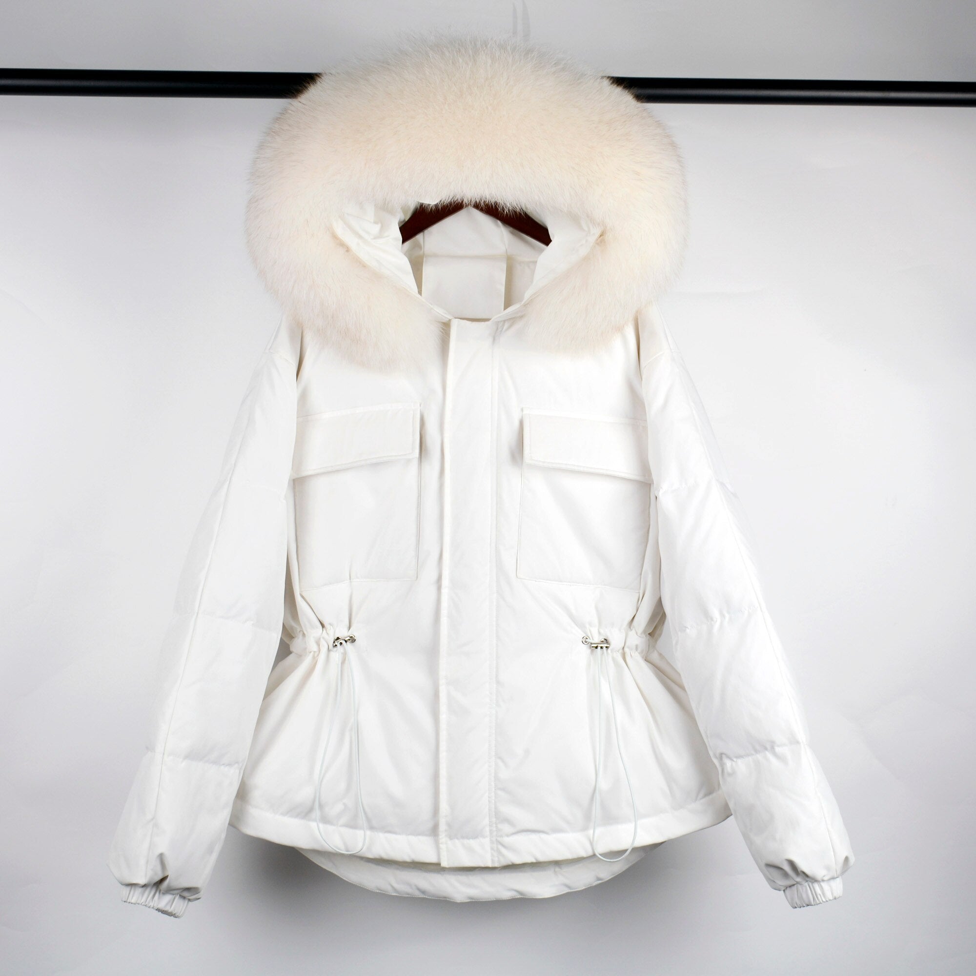 Raccoon Fur Hooded Winter Down Coat Puffer Feather Waterproof Parkas