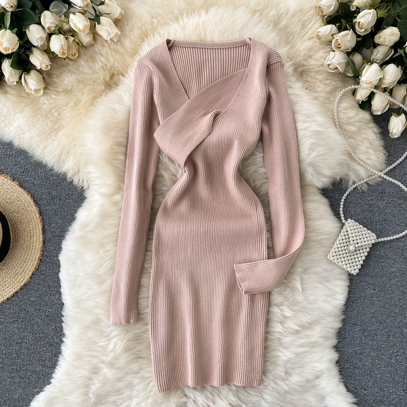 Asymmetric Neck Mini Bodycon Dress