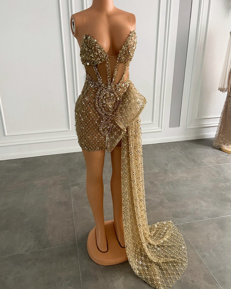 Sparkly Sleeveless Gold Sequined Dress