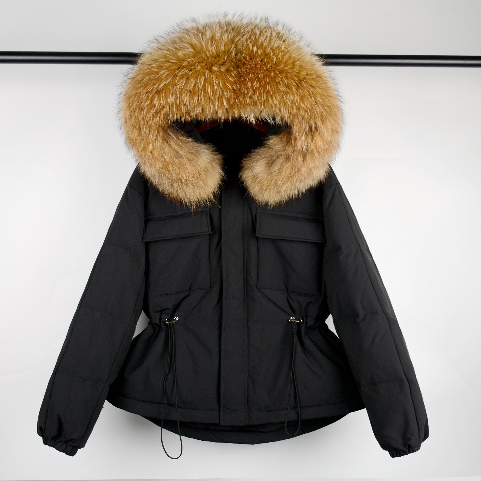 Raccoon Fur Hooded Winter Down Coat Puffer Feather Waterproof Parkas