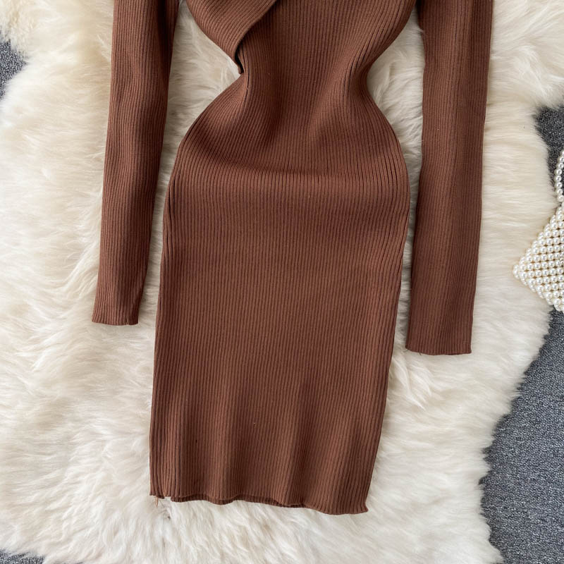 Asymmetric Neck Mini Bodycon Dress