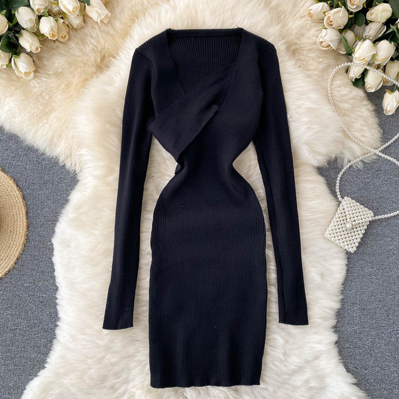 Asymmetric Neck Mini Bodycon Dress