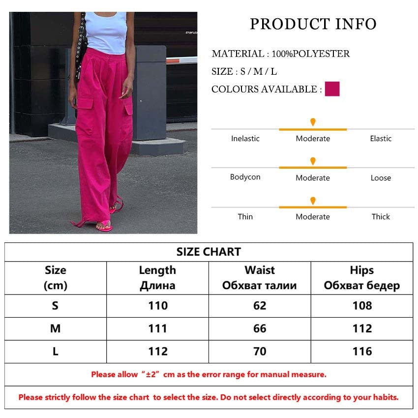 Vintage Loose Pink Cargo Pants High Waist Wide Trousers