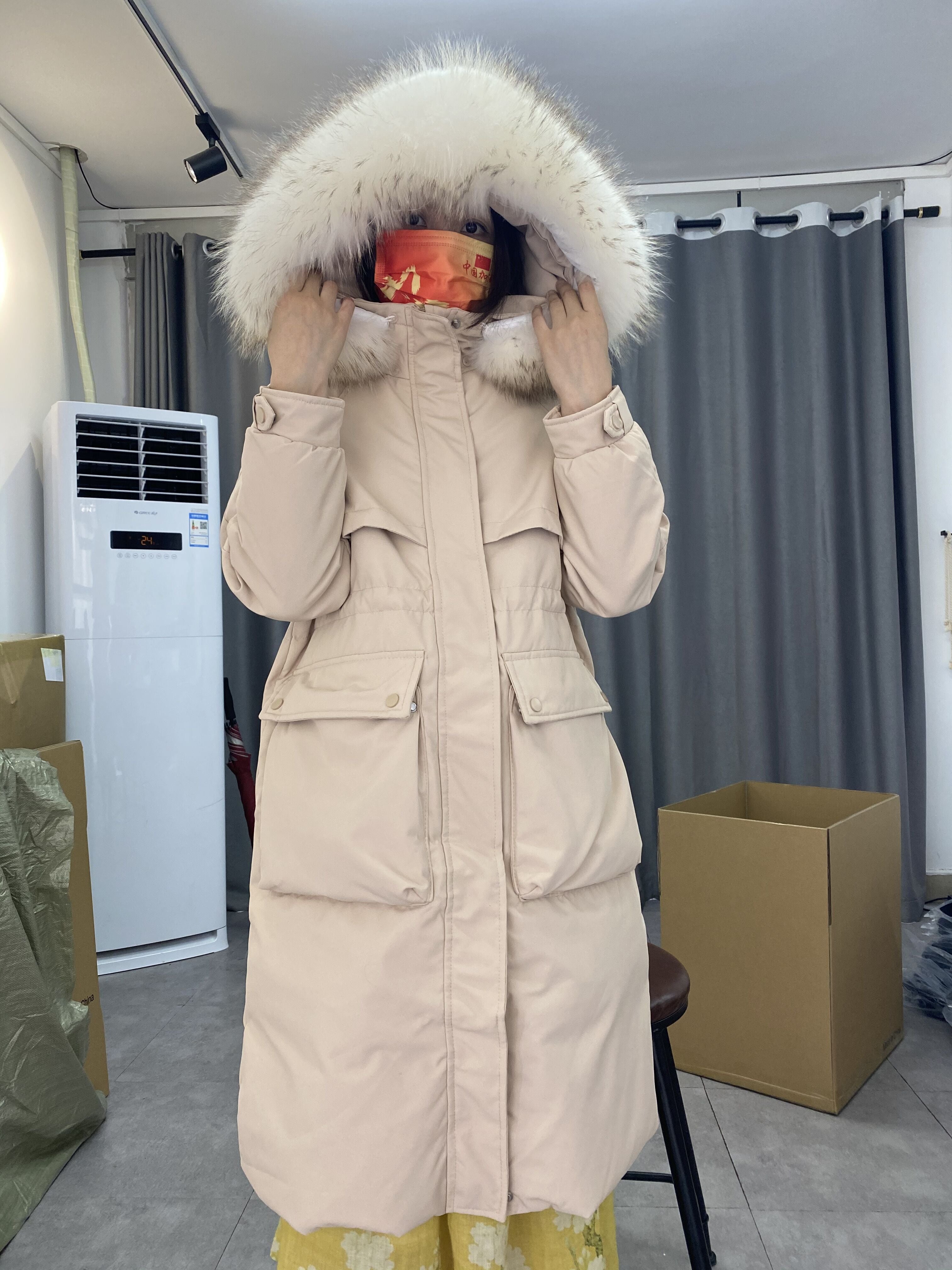 Fur Collar Hooded Long Jacket Large White Duck Down Coat Thickness Snow Warm Outwear