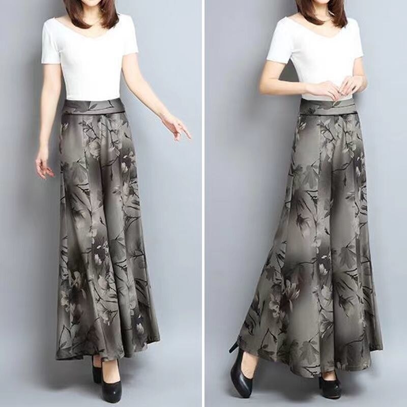 Women&#39;s 2022 Summer New Printed Wide Leg Skirt Ankle-Length Pants High Waisted Befree Bell Bottoms Casual Korean Style For Women