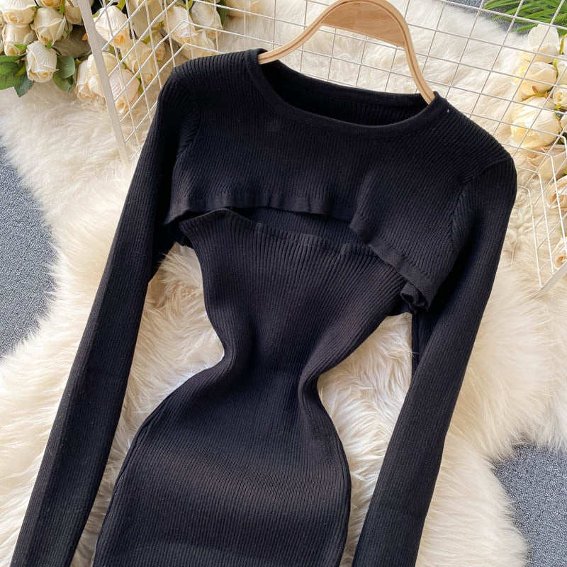 Spaghetti Strap Bodycon Pullover Crop Top Dress Suits