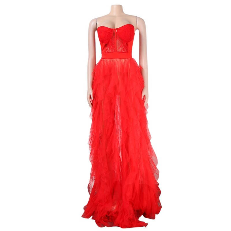 Corset Lace Maxi Mesh See Through Dress