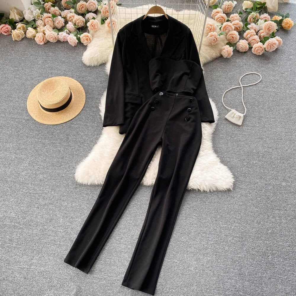 Casual Jacket and High Waist Pencil Pants Outfits Elegant Suits