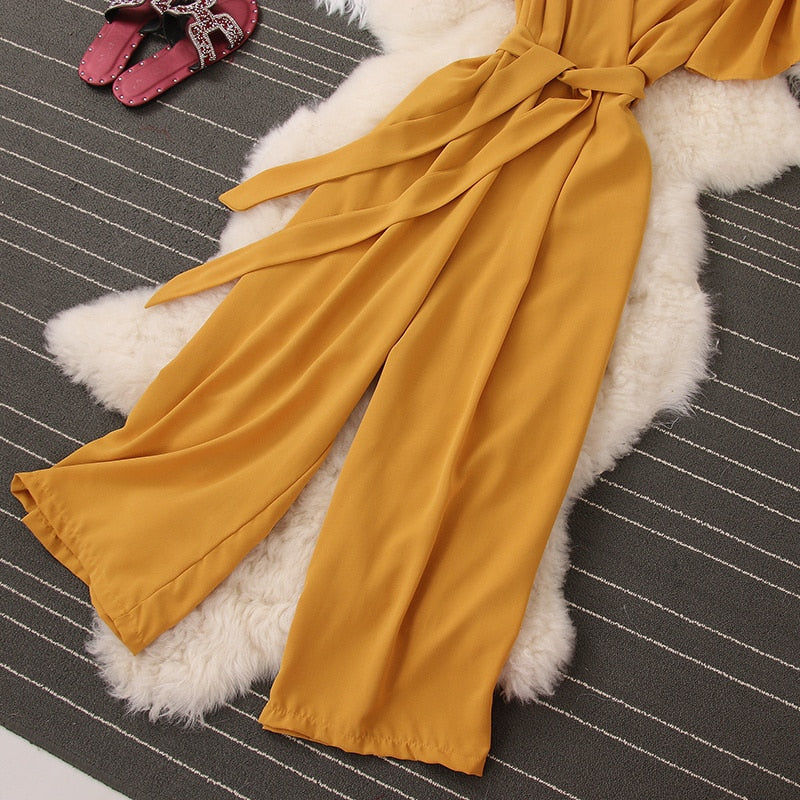 Lace-up  Elegant Wide Leg Jumpsuit