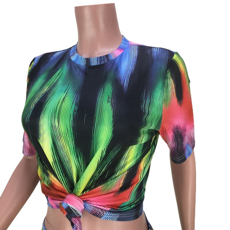 Tie Dye Two Piece Sets Crop Top Pants Bodycon Matching Sets.