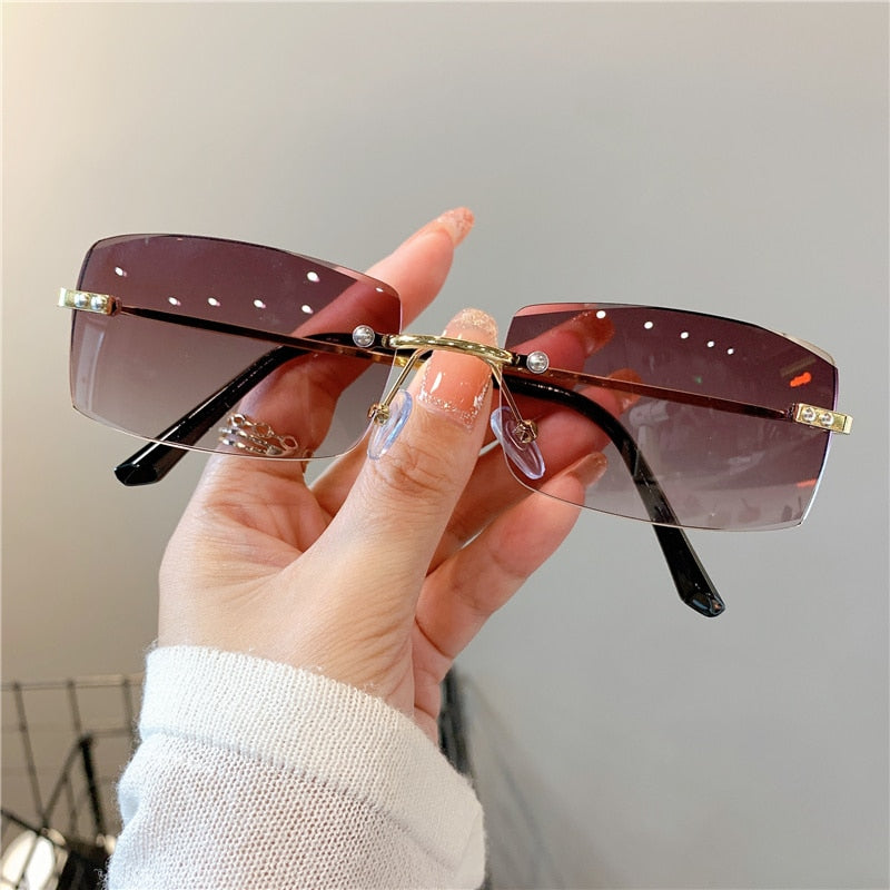 Rimless Sunglasses Vintage Rectangle Eyewear  UV400