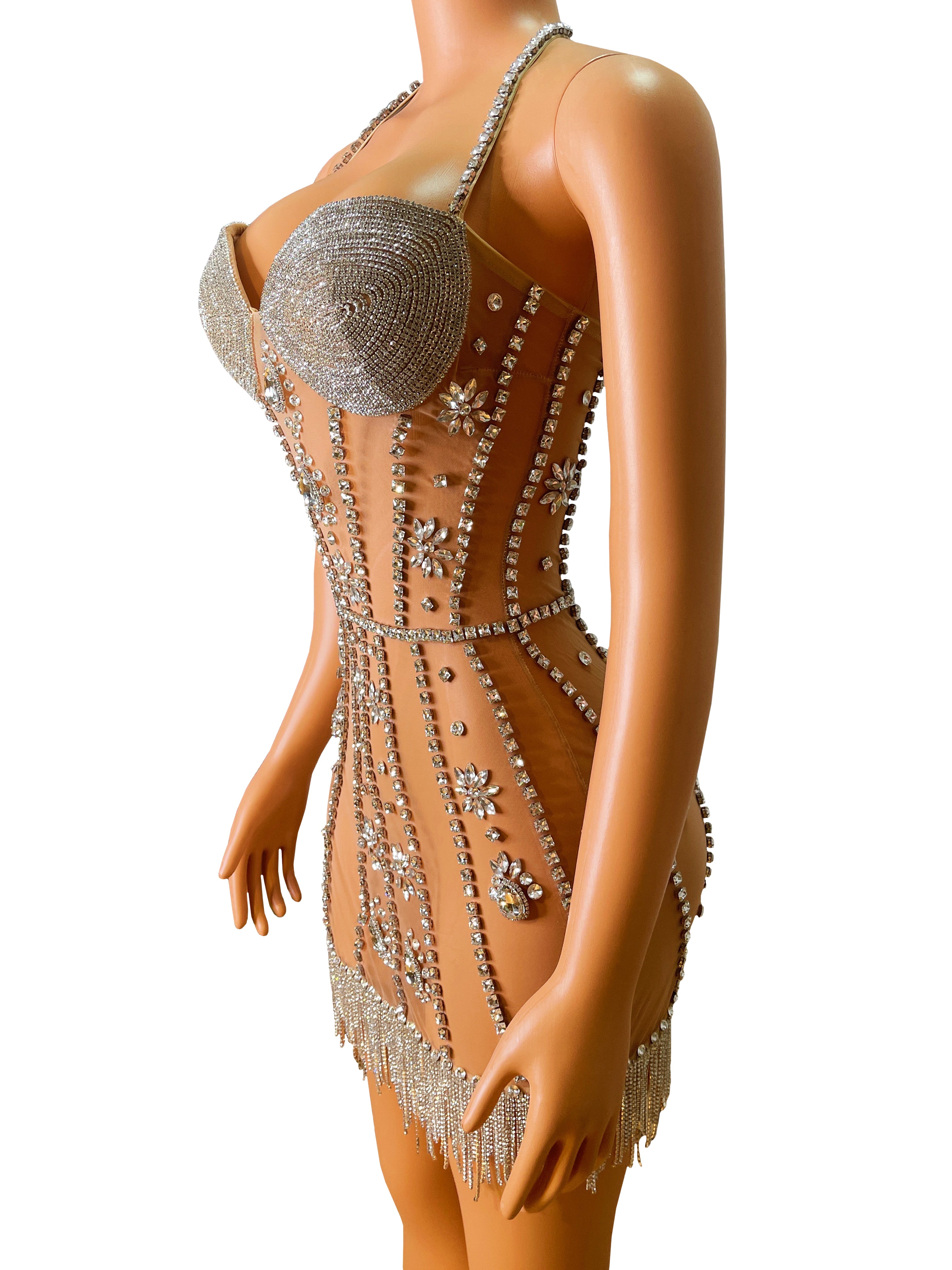 Glisten Silver Crystals Transparent Rhinestones Dress