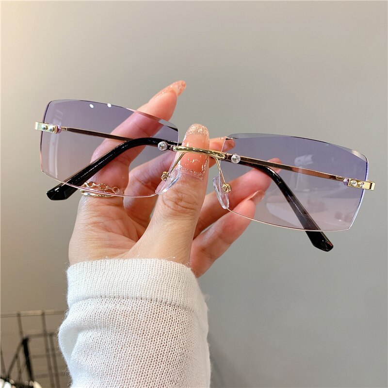 Rimless Sunglasses Vintage Rectangle Eyewear  UV400