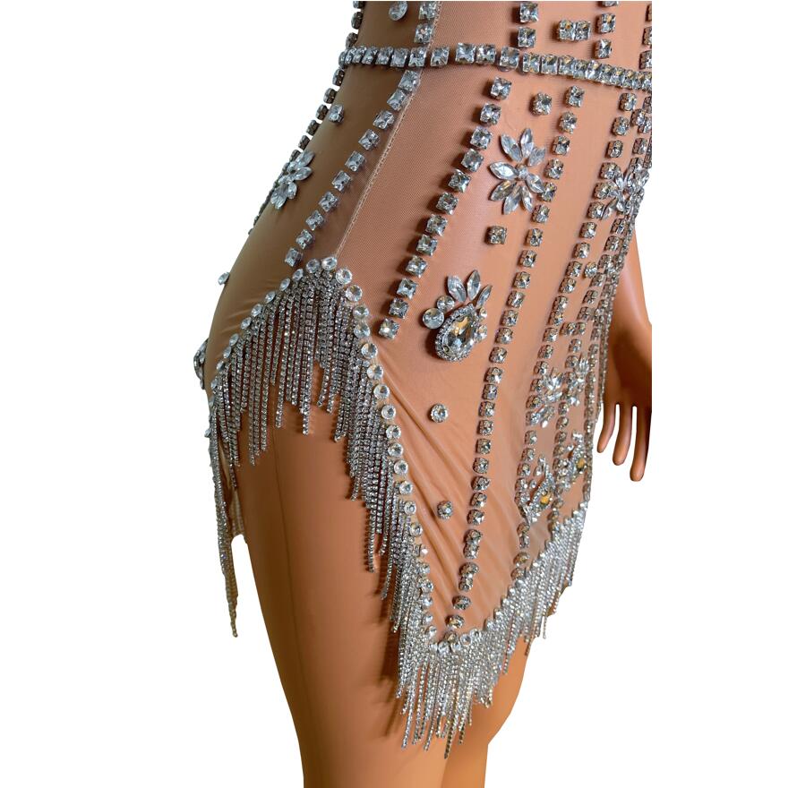 Glisten Silver Crystals Transparent Rhinestones Dress