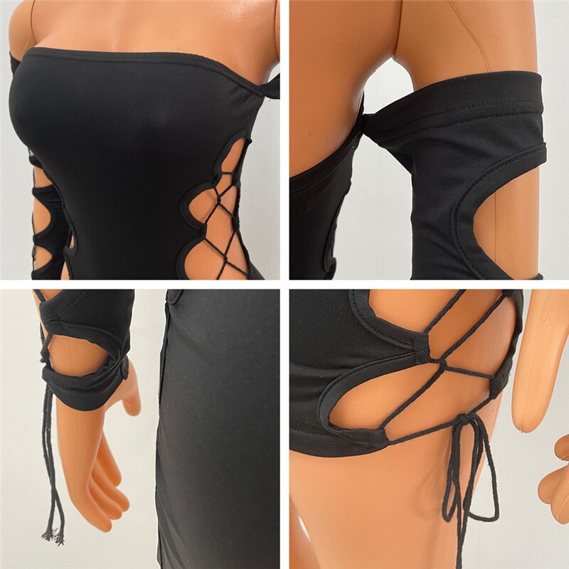 Bandage Hollow Out Lace Up Bodycon Mini Dress