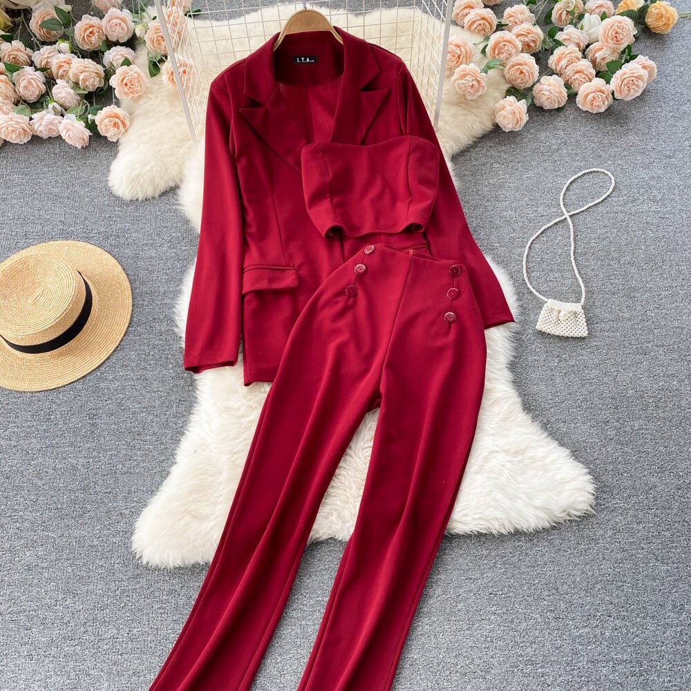 Casual Jacket and High Waist Pencil Pants Outfits Elegant Suits