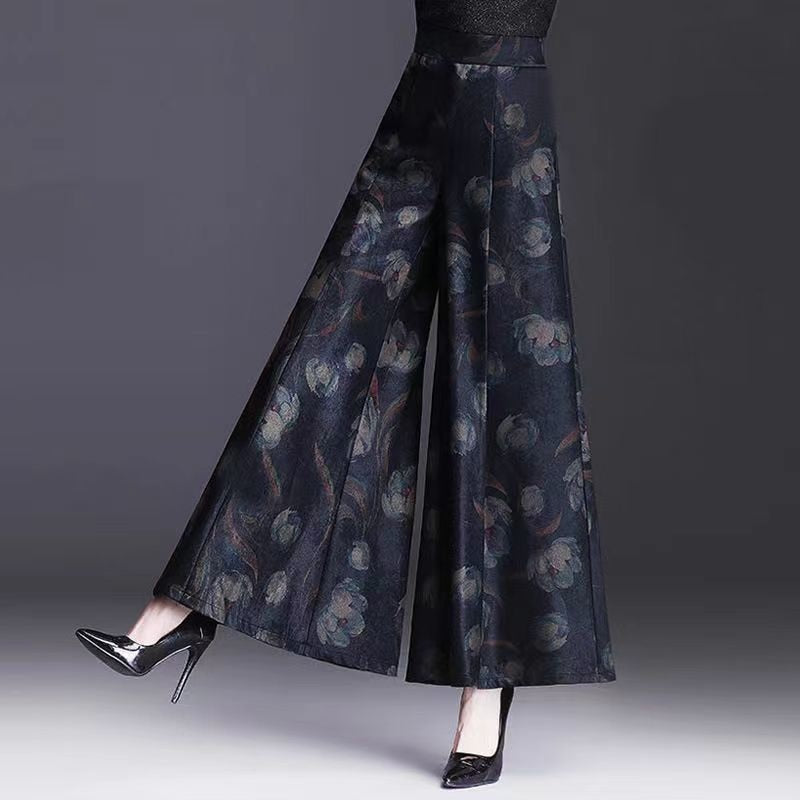 Women&#39;s 2022 Summer New Printed Wide Leg Skirt Ankle-Length Pants High Waisted Befree Bell Bottoms Casual Korean Style For Women