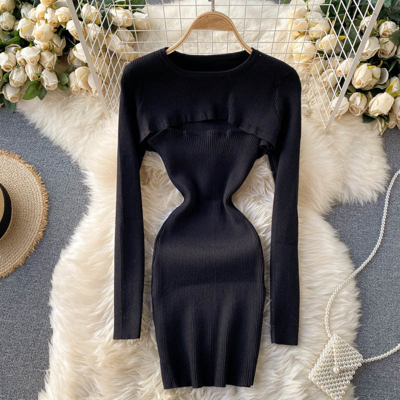 Spaghetti Strap Bodycon Pullover Crop Top Dress Suits