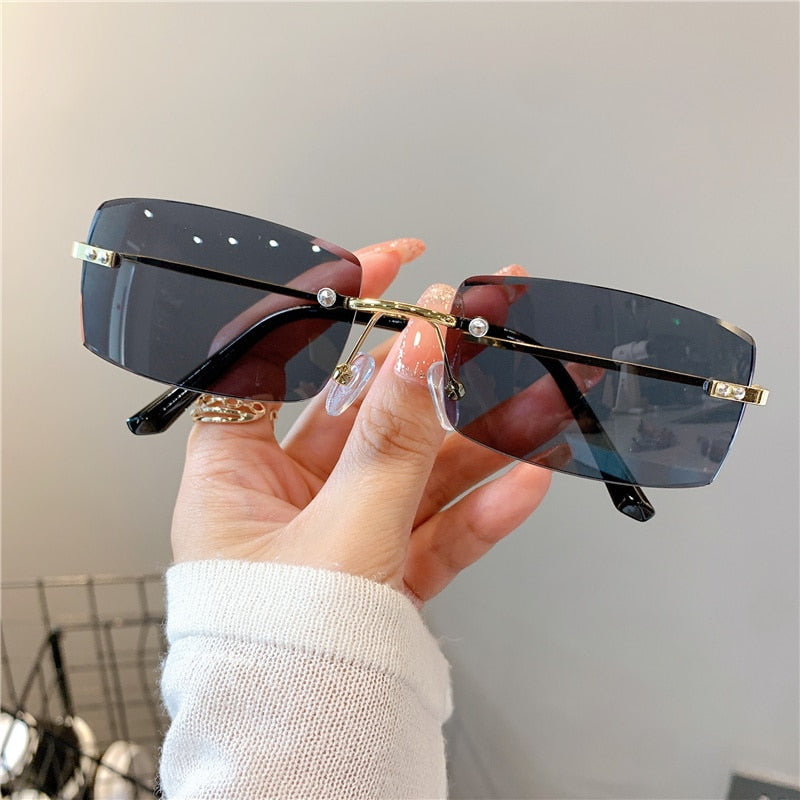 Rimless Sunglasses Vintage Rectangle Eyewear  UV400