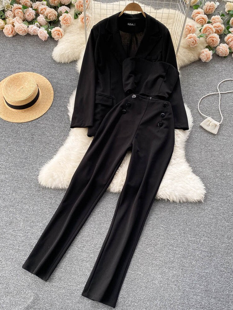 Casual Jacket and High Waist Pencil Pants Outfits Elegant Suits