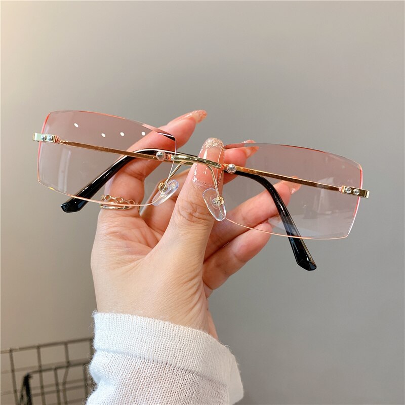 Rimless Sunglasses Vintage Rectangle Eyewear  UV400