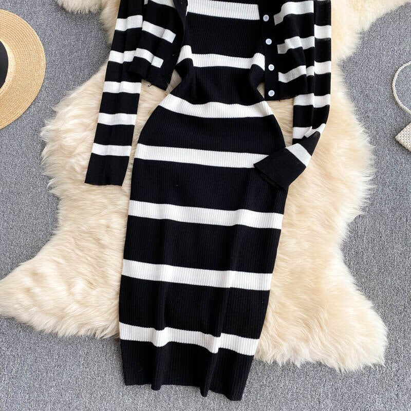 Spaghetti Strap Knitted Cardigan Bodycon Midi Dress