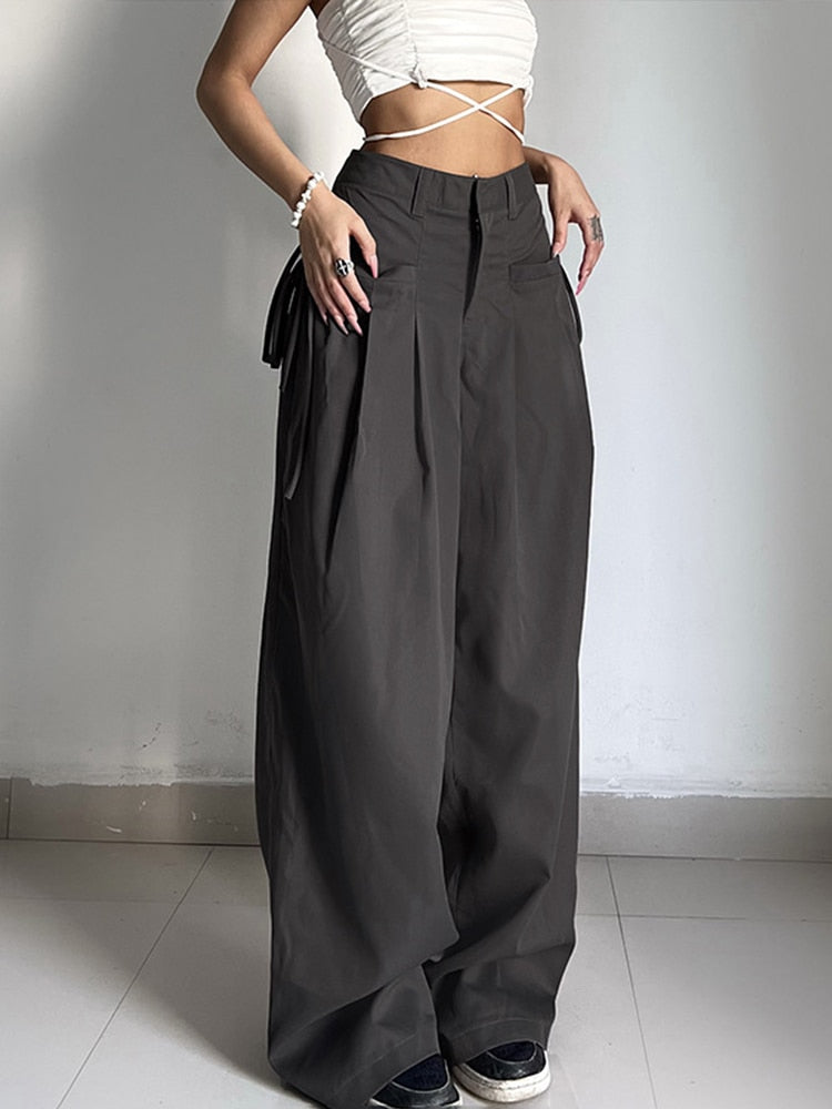 Casual Wide High Waist Street Basic Loose Sweat Trousers