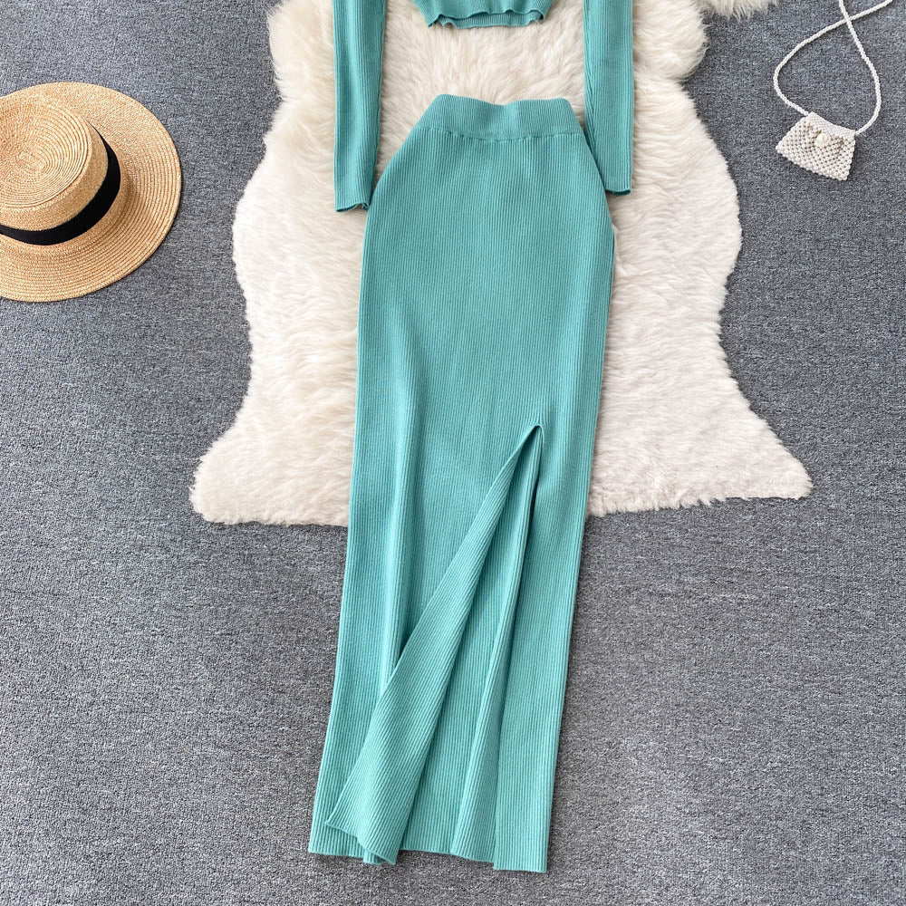 Two Pieces Sets High Waist Split Pencil Wrap Set