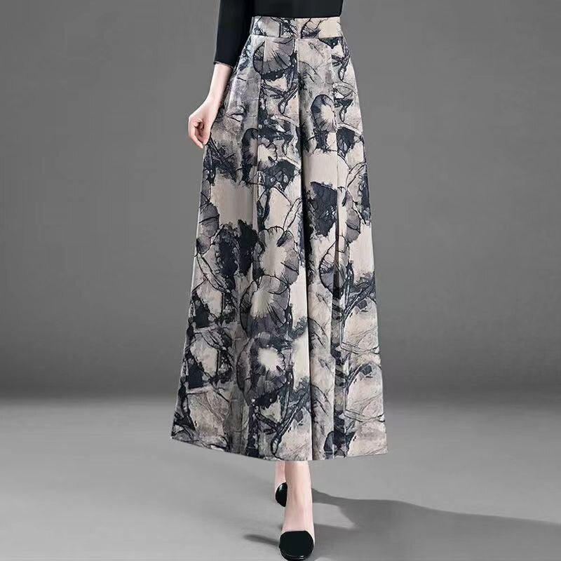 Women&#39;s 2022 Summer New Printed Wide Leg Skirt Ankle-Length Pants High Waisted Befree Bell Bottoms Casual Korean Style For Women