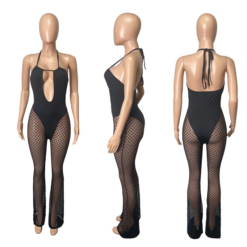 Sexy Mesh Sheer Patchwork Bodycon Jumpsuit