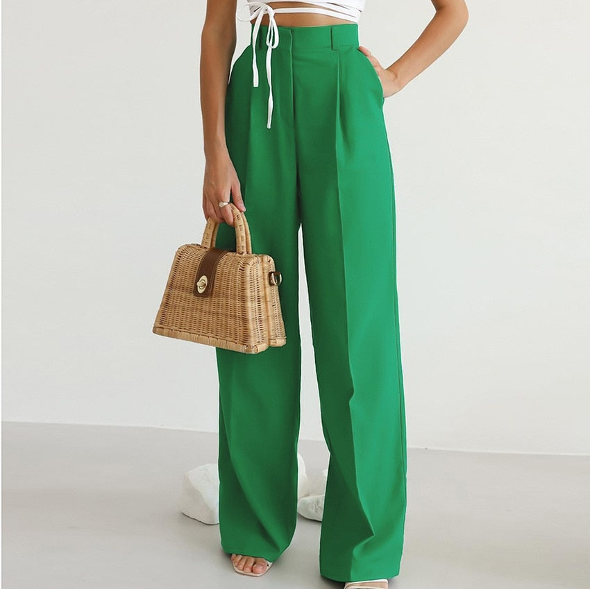 High Waist Wide Leg  Suit Pants.