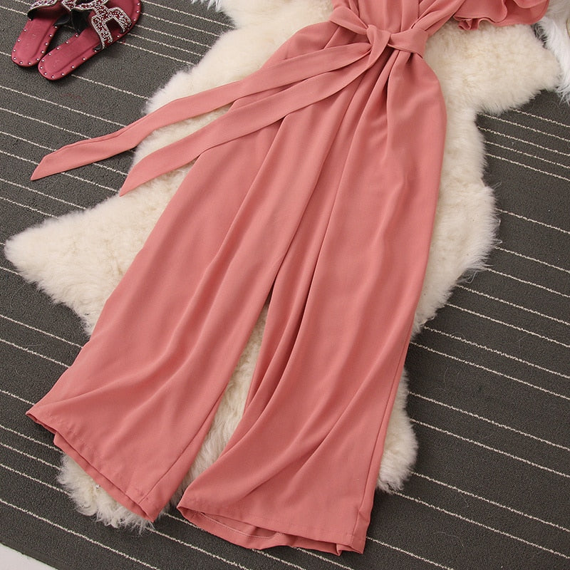 Lace-up  Elegant Wide Leg Jumpsuit