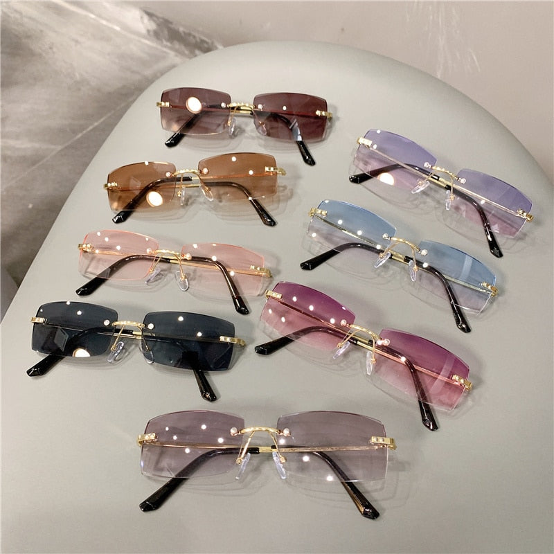 Rimless Sunglasses Vintage Rectangle Eyewear  UV400