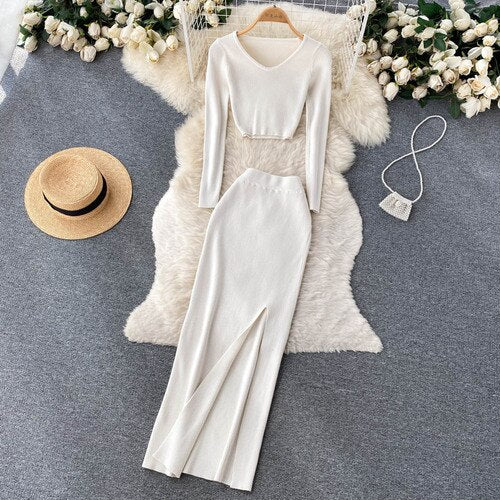 Two Pieces Sets High Waist Split Pencil Wrap Set