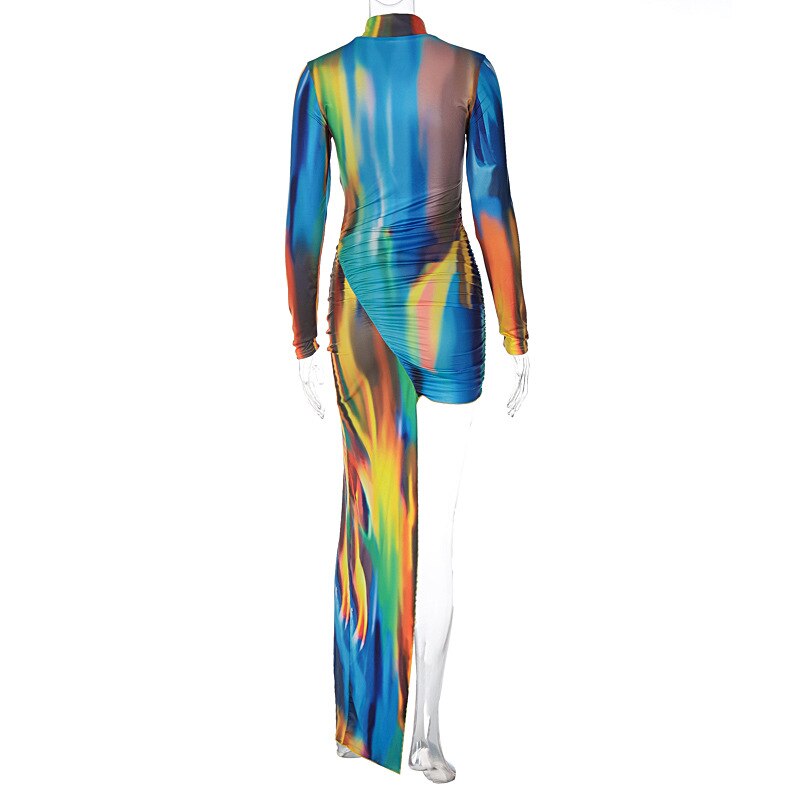 Tie Dye Galaxy Turtleneck Long Sleeve Bodycon Midi Maxi Long Dress