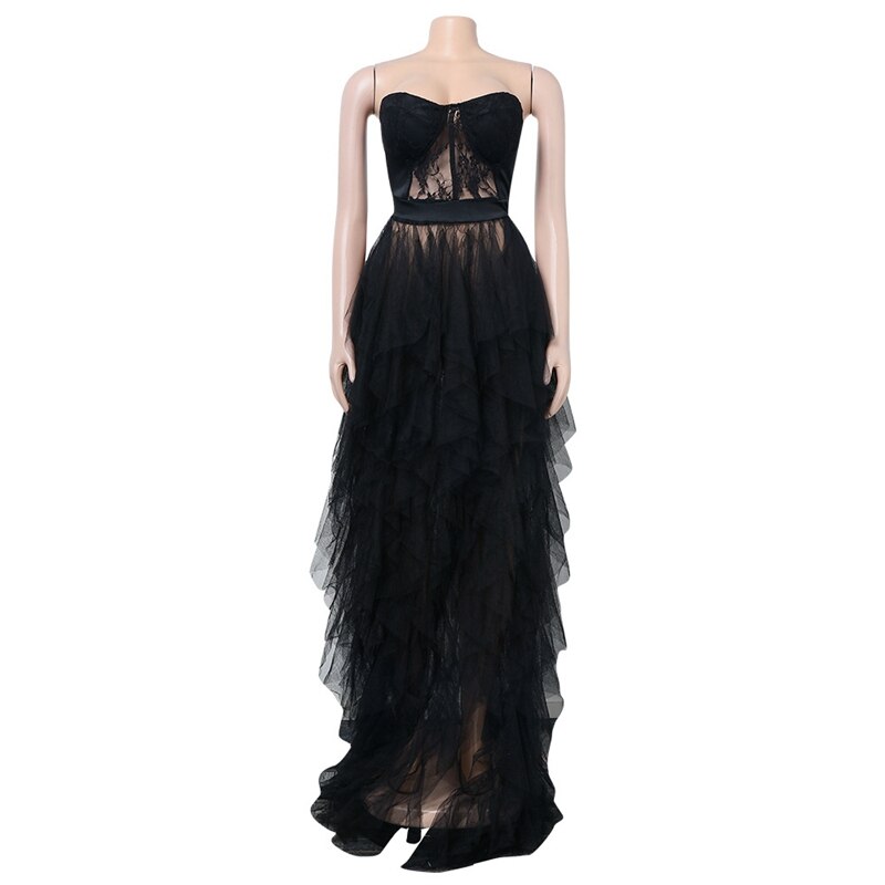 Corset Lace Maxi Mesh See Through Dress