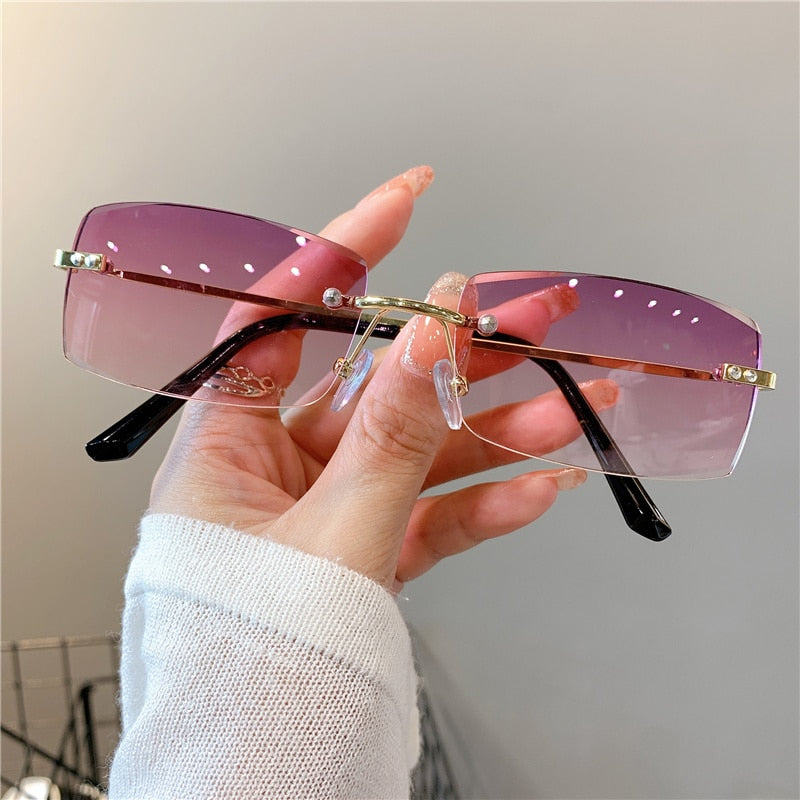 Rimless Sunglasses Vintage Rectangle Eyewear  UV400