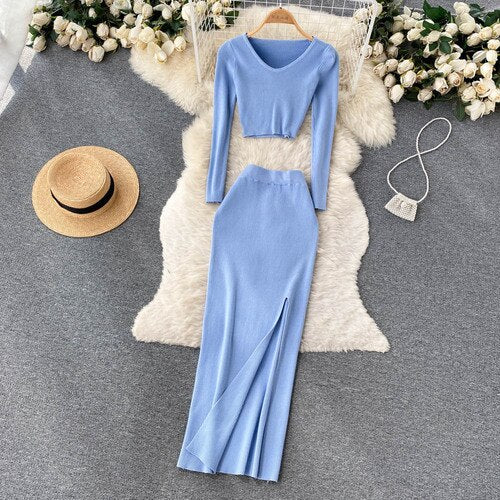 Two Pieces Sets High Waist Split Pencil Wrap Set