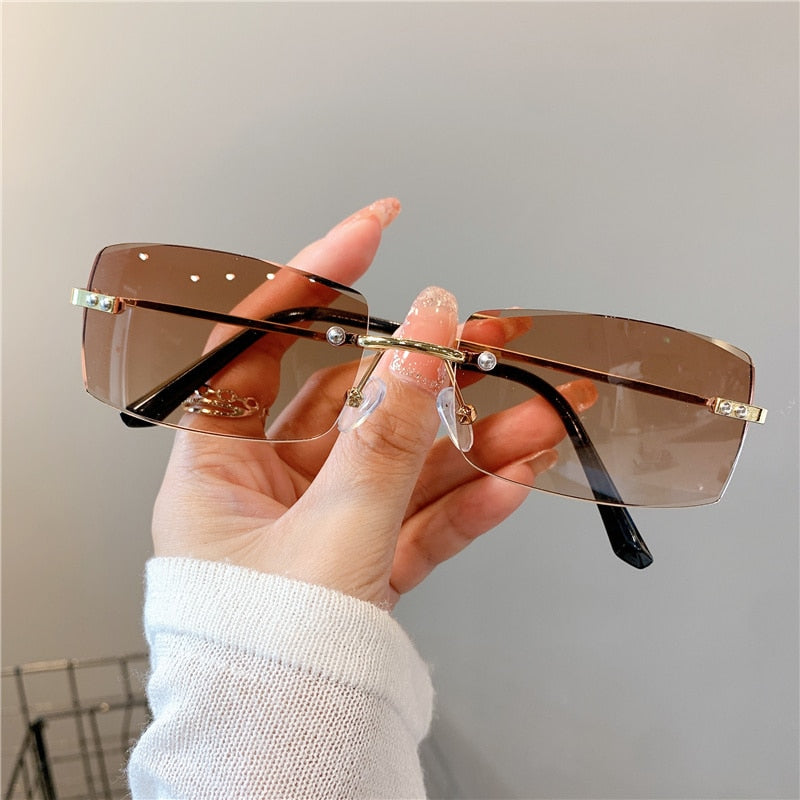 Rimless Sunglasses Vintage Rectangle Eyewear  UV400