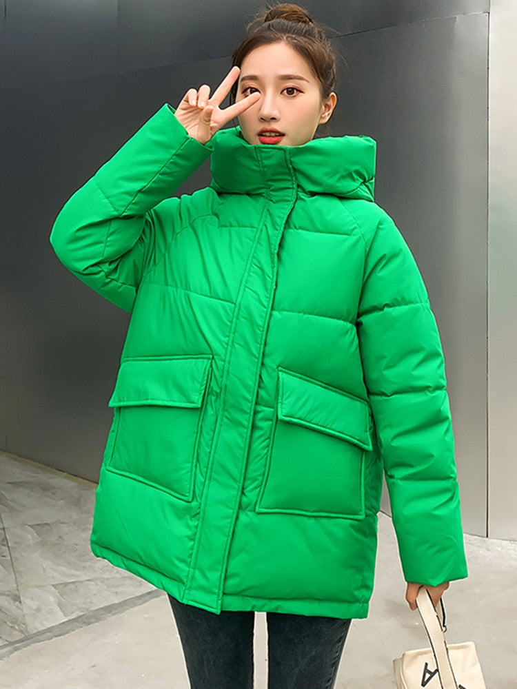 Thick Warm Hooded Pattern Coat parkas Jacket