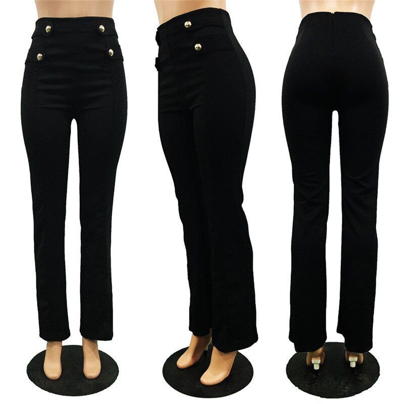 High Waist Wide Leg Button Loose Casual Straight Leg Pants