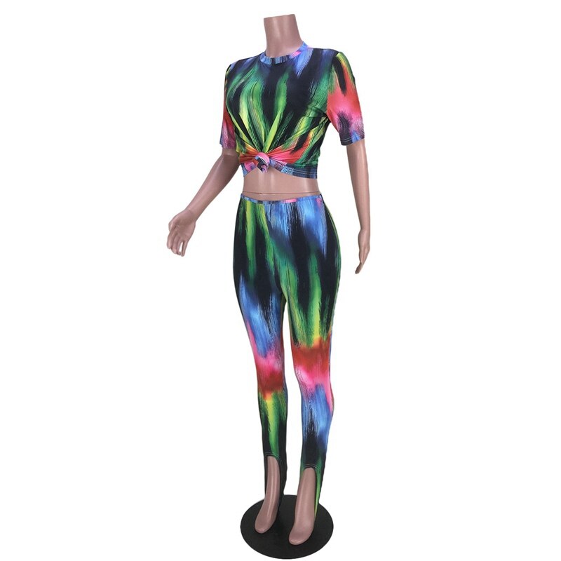 Tie Dye Two Piece Sets Crop Top Pants Bodycon Matching Sets.