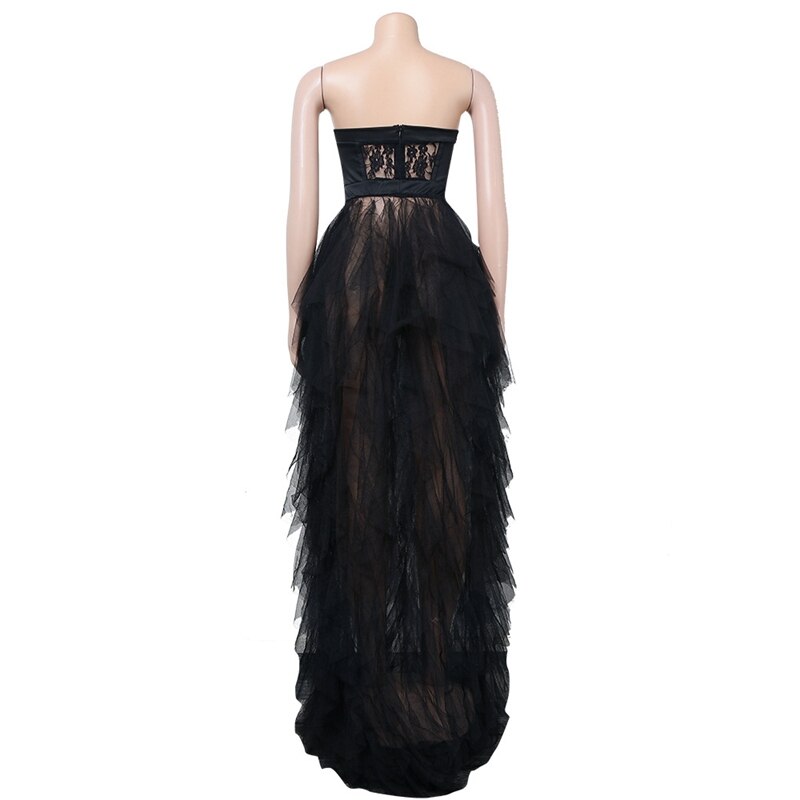 Corset Lace Maxi Mesh See Through Dress