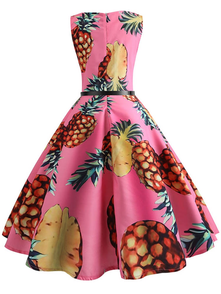 Pineapple Print Vintage Sleeveless Dresses