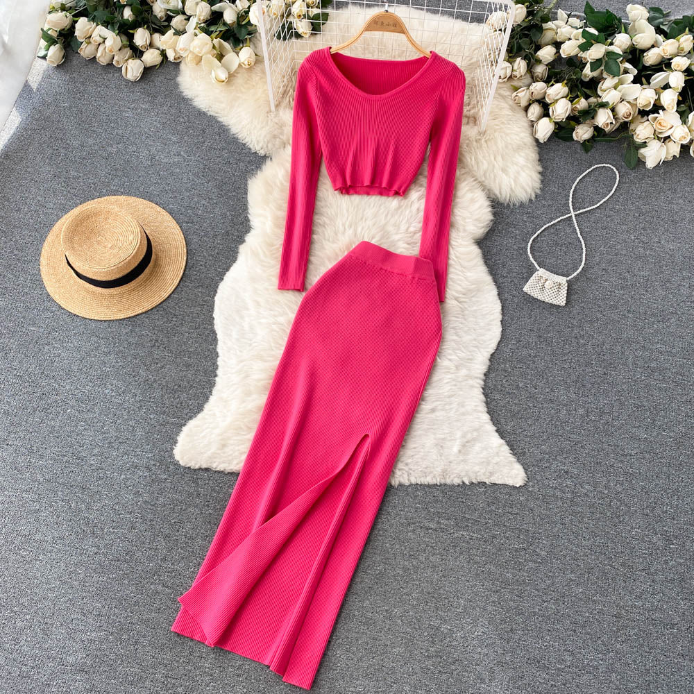 Two Pieces Sets High Waist Split Pencil Wrap Set