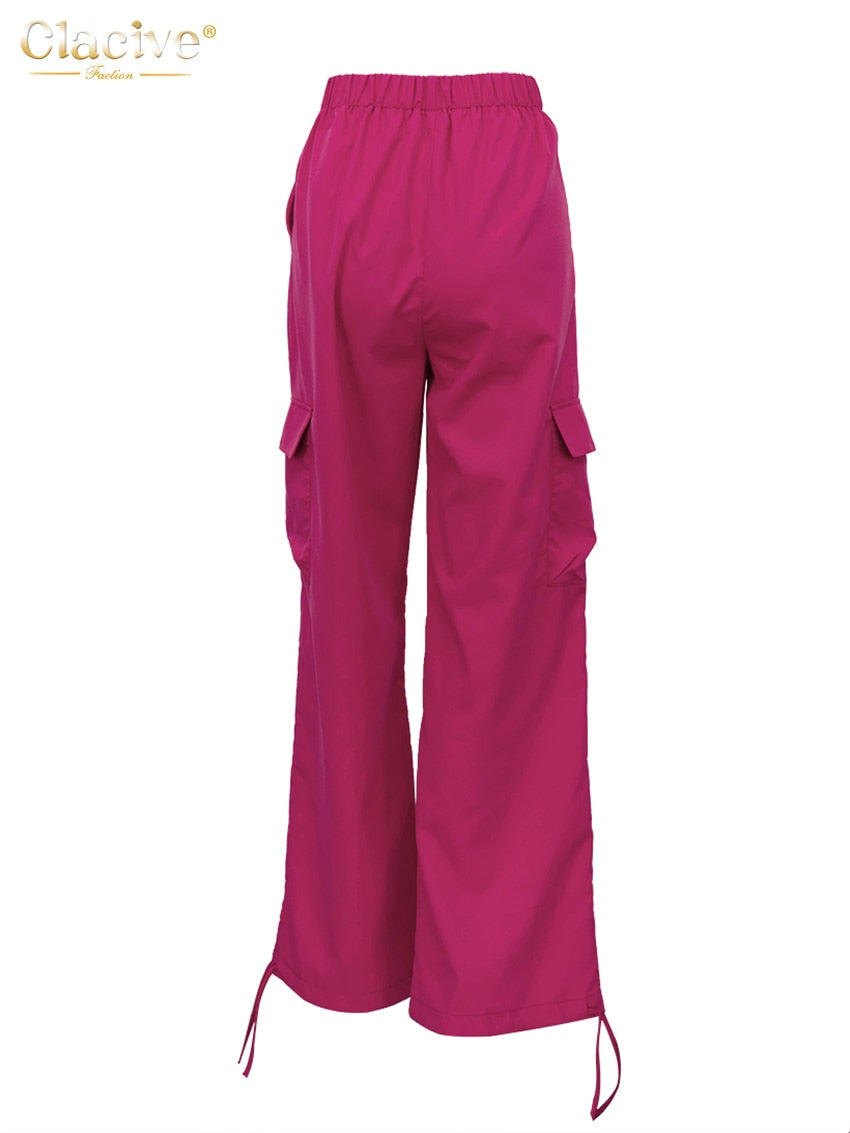 Vintage Loose Pink Cargo Pants High Waist Wide Trousers