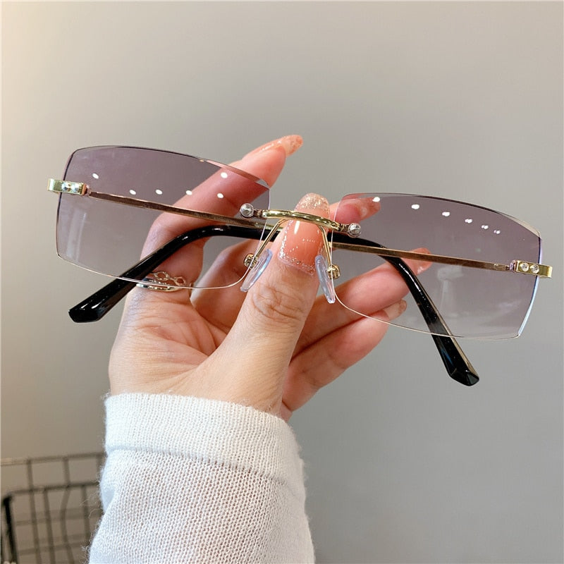 Rimless Sunglasses Vintage Rectangle Eyewear  UV400