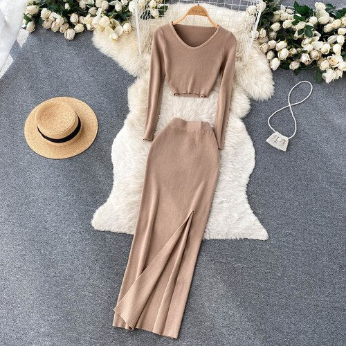 Two Pieces Sets High Waist Split Pencil Wrap Set